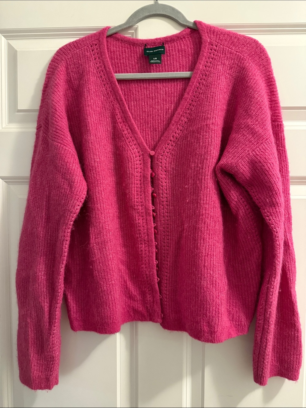 Club Monaco Bright Pink V-Neck Button Front Cardigan Sweater